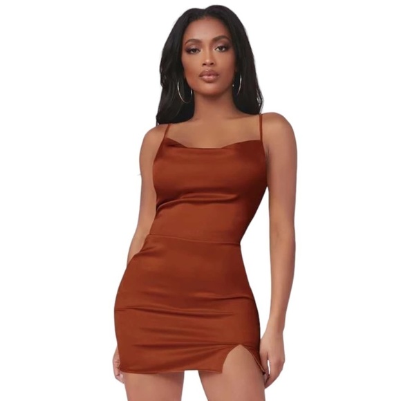 SHEIN SXY Split Detail Satin Cami Bodycon Mini Slip Dress - Picture 2 of 13